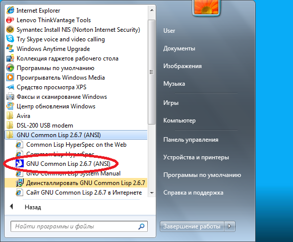 Нажимаем на GNU Common Lisp и увидите окно с приглашение Lisp: